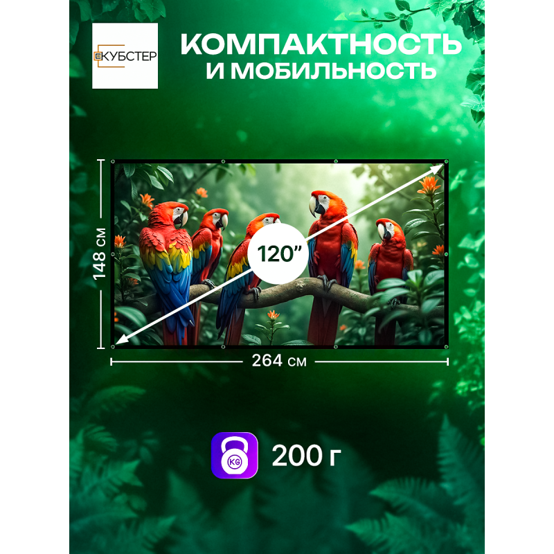 Экран на люверсах 264x148 см, 120 дюймов, 16:9 (прямая и обратная проекция)
