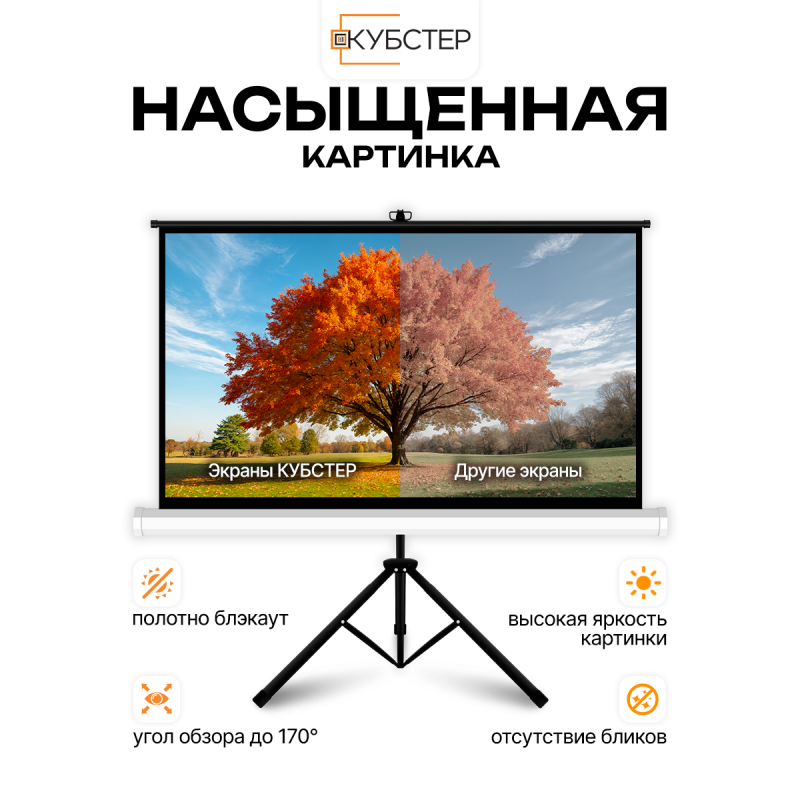 Экран на штативе КУБСТЕР с возвратным механизмом 185 на 104 см (16:9), 84 дюйма