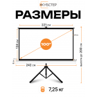 Экран на штативе КУБСТЕР с возвратным механизмом 221 на 124 см (16:9), 100 дюймов