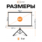 Экран на штативе КУБСТЕР с возвратным механизмом 185 на 104 см (16:9), 84 дюйма