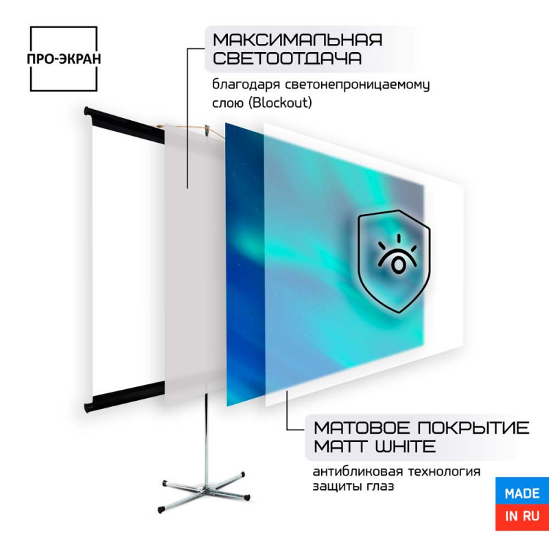 Экран на штативе ПРО-ЭКРАН 160 на 120 см (4:3), 80 дюймов